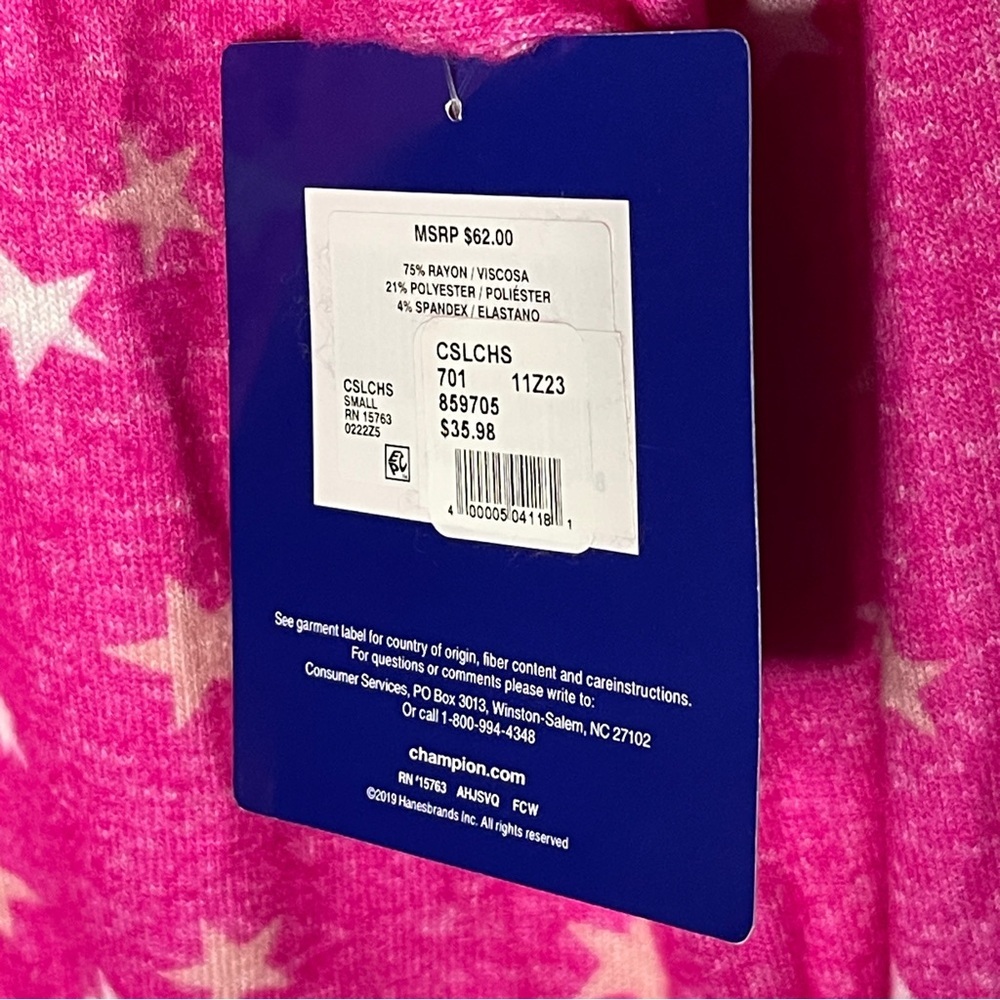 NWT Champion Size Small Cropped Hacci Sleep Top Hooded Pink Star Pattern Soft - Picture 4 of 9
